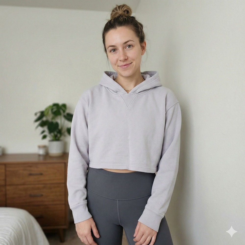 Lululemon All Yours Cropped Hoodie Womens Small Iced Iris Lavender Purple Lounge - Picture 1 of 9
